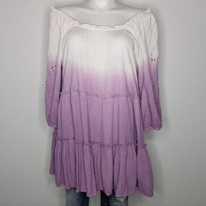✨3/$15 Aveology white purple eyelet lace ruffle blouse 18